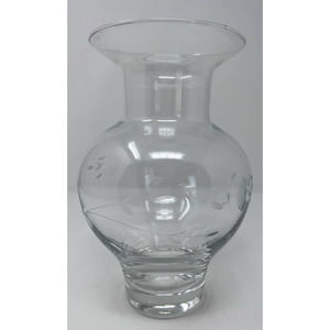 Princess House Clear Frosted Floral Pattern‎ Defect at Top Vase 9" Tall x 4 3/4"